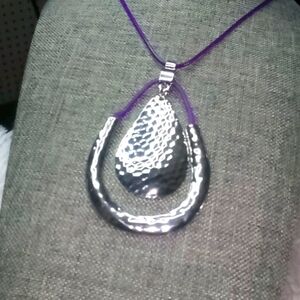 Purple Silver Vintage Teardrop Pendant Necklace